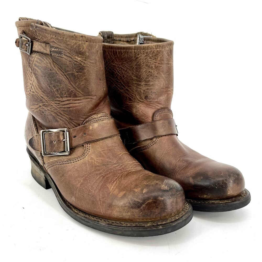 Frye Women's Short Veronica brown leather ankle boots with buckle (6)